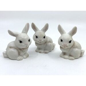 Vintage White Bunnies Figurines Ceramic Set Of 3